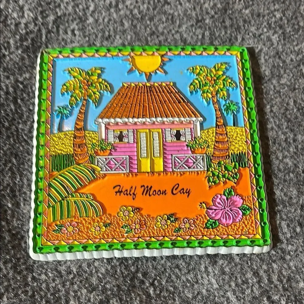Half moon cay Magnet with Palm Trees and Flowers